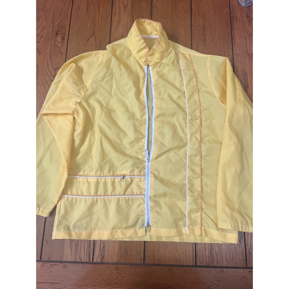 Vintage Kids Yellow Lightweight Windbreaker Jacket Asymmetrical Piping YKK Zip